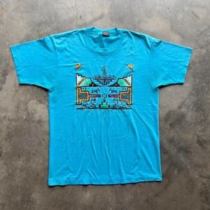 Vintage 90s Teal Aztec Art T shirt Size large